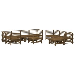 vidaXL Set muebles jardín 10 pzas y cojines madera maciza marrón miel