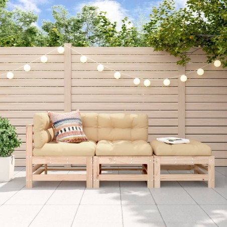 vidaXL Juego de sofás de jardín 3 pzas con cojines madera maciza