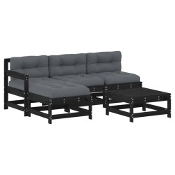 vidaXL Juego de muebles de jardín 5 pzas y cojines madera maciza negro