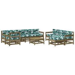 vidaXL Juego muebles jardín 10 pzas y cojines madera pino impregnada
