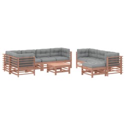 vidaXL Juego de muebles jardín 10 pzas y cojines madera abeto Douglas