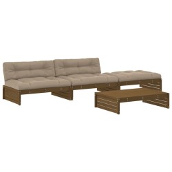 vidaXL Juego muebles jardín 4 pzas y cojines madera maciza marrón miel
