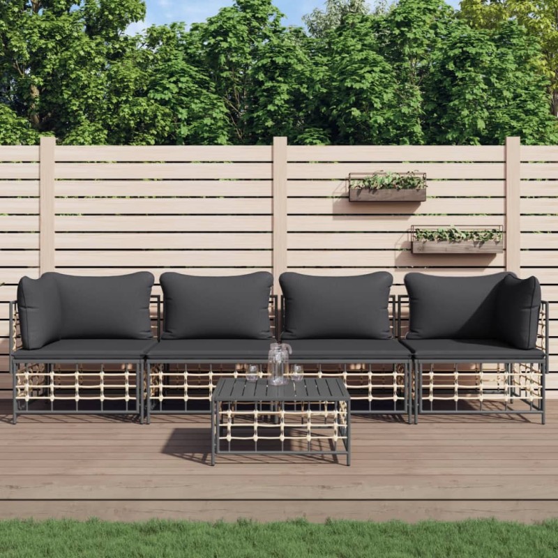 vidaXL Juego de muebles de jardín 5 pzas y cojines ratán PE antracita vidaXL Juego de muebles de jardín 5 pzas y cojines ratán PE antracita