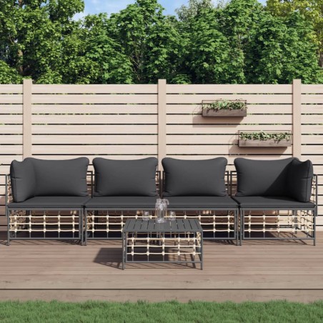 vidaXL Juego de muebles de jardín 5 pzas y cojines ratán PE antracita