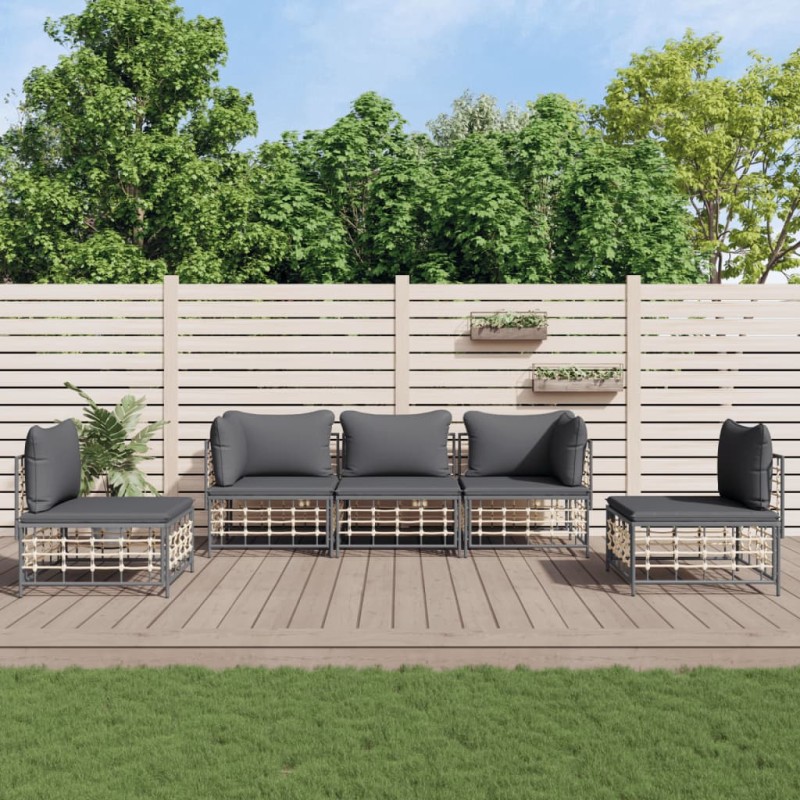 vidaXL Juego de muebles de jardín 5 pzas y cojines ratán PE antracita vidaXL Juego de muebles de jardín 5 pzas y cojines ratán PE antracita