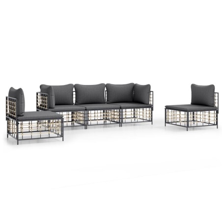 vidaXL Juego de muebles de jardín 5 pzas y cojines ratán PE antracita