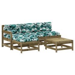 vidaXL Juego de muebles jardín 5 pzas y cojines madera pino impregnada