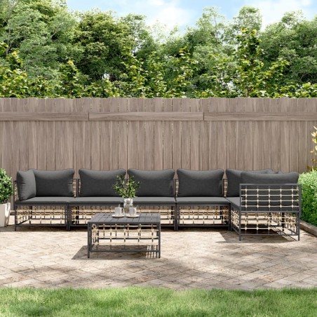 vidaXL Set muebles de jardín 7 pzas y cojines ratán PE gris antracita
