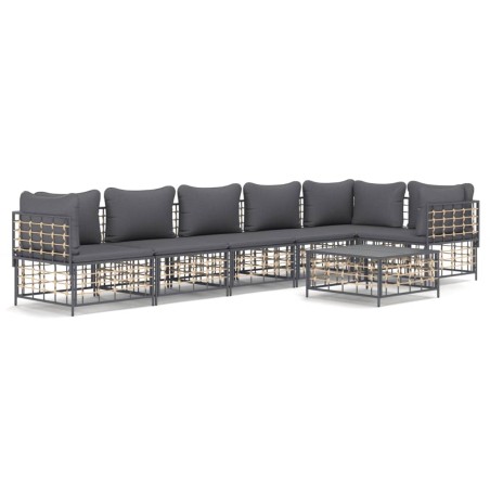 vidaXL Set muebles de jardín 7 pzas y cojines ratán PE gris antracita