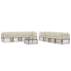 vidaXL Juego de muebles de jardín 9 pzas y cojines ratán PE antracita
