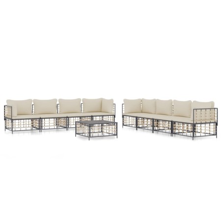 vidaXL Juego de muebles de jardín 9 pzas y cojines ratán PE antracita