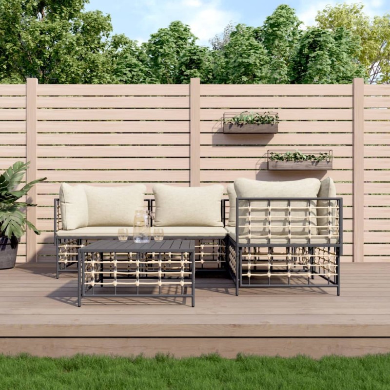 vidaXL Juego de muebles de jardín 5 pzas cojines antracita ratán PE vidaXL Juego de muebles de jardín 5 pzas cojines antracita ratán PE