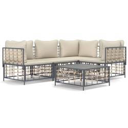 vidaXL Juego de muebles de jardín 5 pzas cojines antracita ratán PE