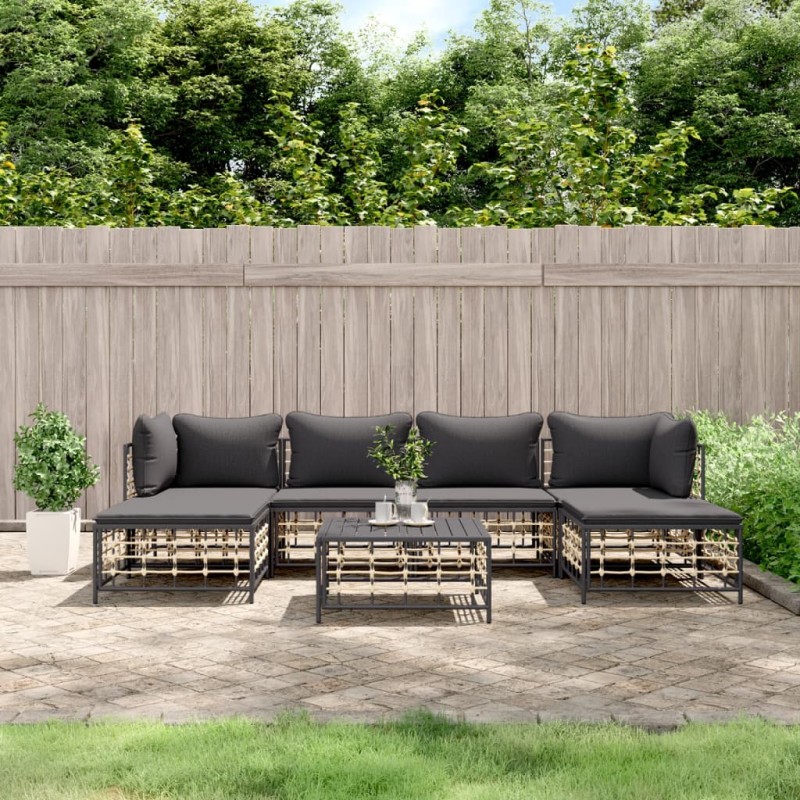 vidaXL Set muebles de jardín 7 pzas y cojines ratán PE gris antracita vidaXL Set muebles de jardín 7 pzas y cojines ratán PE gris antracita