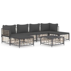 vidaXL Set muebles de jardín 7 pzas y cojines ratán PE gris antracita