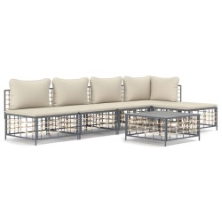 vidaXL Juego de muebles de jardín 6 pzas cojines antracita ratán PE