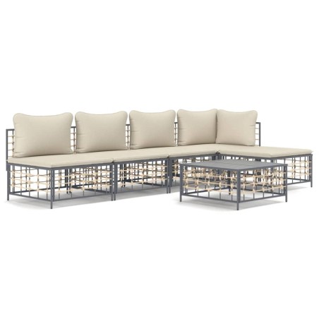 vidaXL Juego de muebles de jardín 6 pzas cojines antracita ratán PE