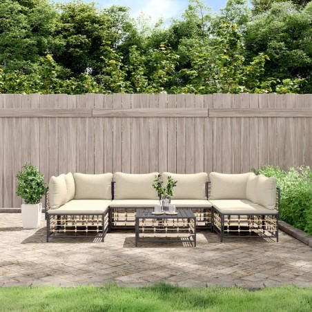 vidaXL Set muebles de jardín 7 pzas y cojines ratán PE gris antracita