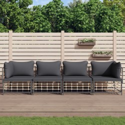 vidaXL Juego de muebles de jardín 4 pzas y cojines ratán PE antracita