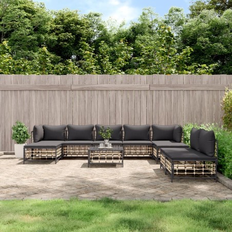 vidaXL Juego de muebles de jardín 10 pzas y cojines ratán PE antracita
