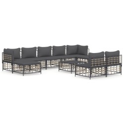 vidaXL Juego de muebles de jardín 10 pzas y cojines ratán PE antracita