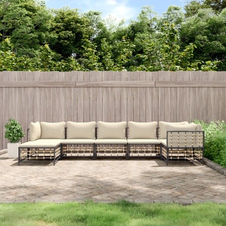 vidaXL Set muebles de jardín 7 pzas y cojines ratán PE gris antracita