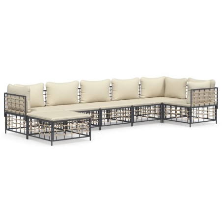 vidaXL Set muebles de jardín 7 pzas y cojines ratán PE gris antracita