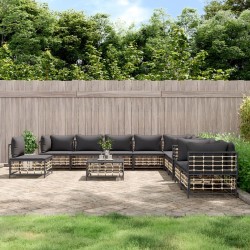 vidaXL Juego de muebles de jardín 11 pzas y cojines ratán PE antracita
