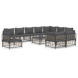 vidaXL Juego de muebles de jardín 11 pzas y cojines ratán PE antracita