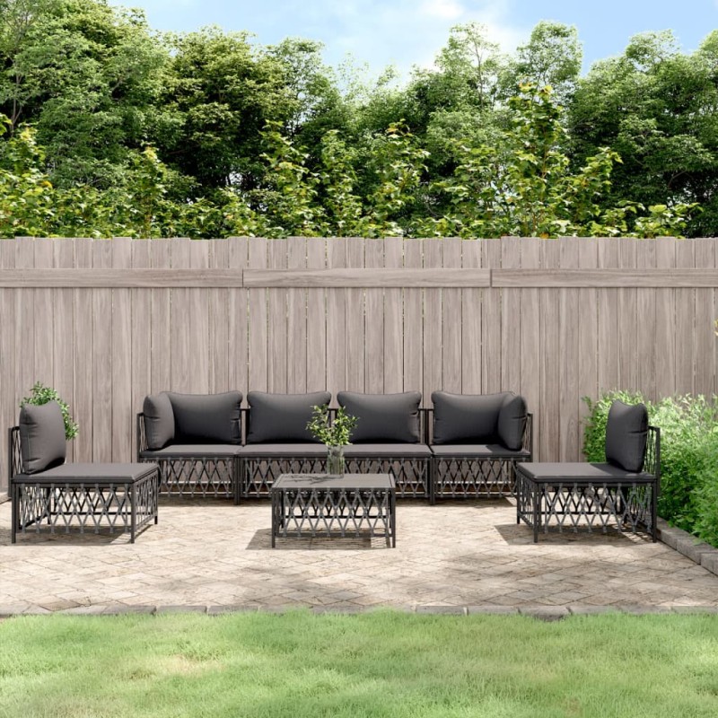 vidaXL Juego muebles de jardín 7 pzas y cojines acero gris antracita vidaXL Juego muebles de jardín 7 pzas y cojines acero gris antracita