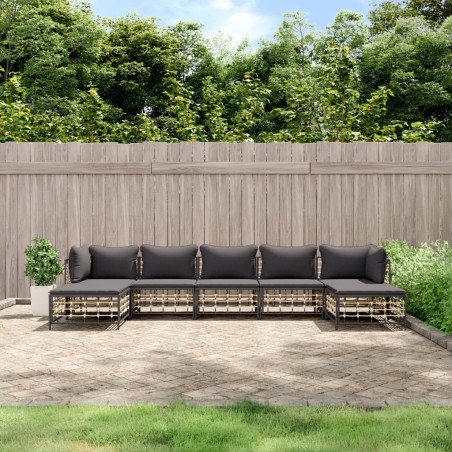 vidaXL Set muebles de jardín 7 pzas y cojines ratán PE gris antracita