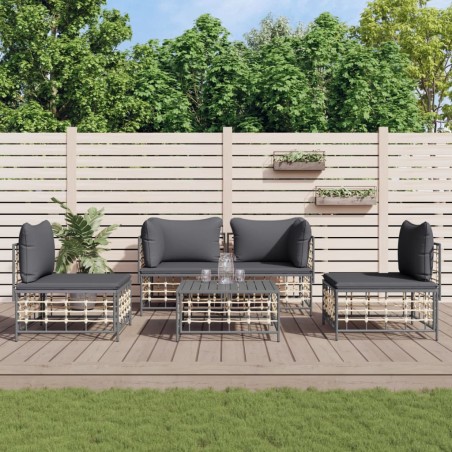 vidaXL Juego de muebles de jardín 5 pzas y cojines ratán PE antracita