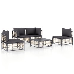 vidaXL Juego de muebles de jardín 5 pzas y cojines ratán PE antracita