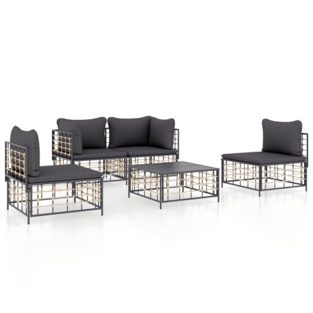 vidaXL Juego de muebles de jardín 5 pzas y cojines ratán PE antracita
