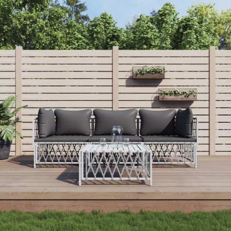 vidaXL Juego de muebles de jardín 4 piezas y cojines acero blanco