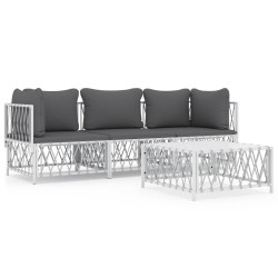 vidaXL Juego de muebles de jardín 4 piezas y cojines acero blanco
