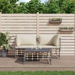 vidaXL Juego de muebles de jardín 3 pzas cojines antracita ratán PE