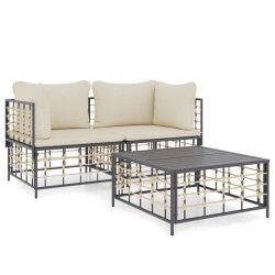 vidaXL Juego de muebles de jardín 3 pzas cojines antracita ratán PE