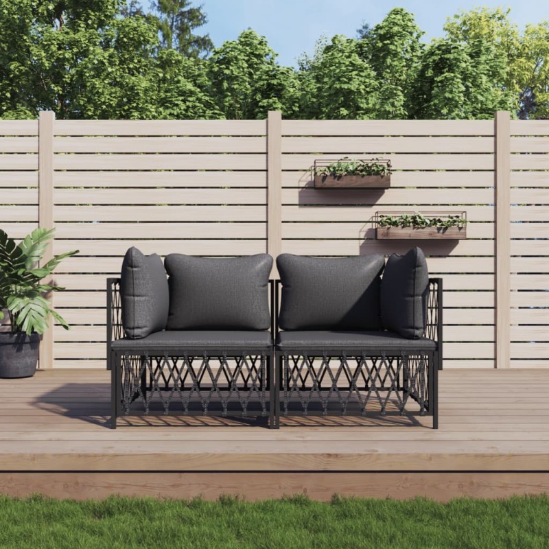 vidaXL Juego muebles de jardín 2 pzas y cojines acero gris antracita vidaXL Juego muebles de jardín 2 pzas y cojines acero gris antracita