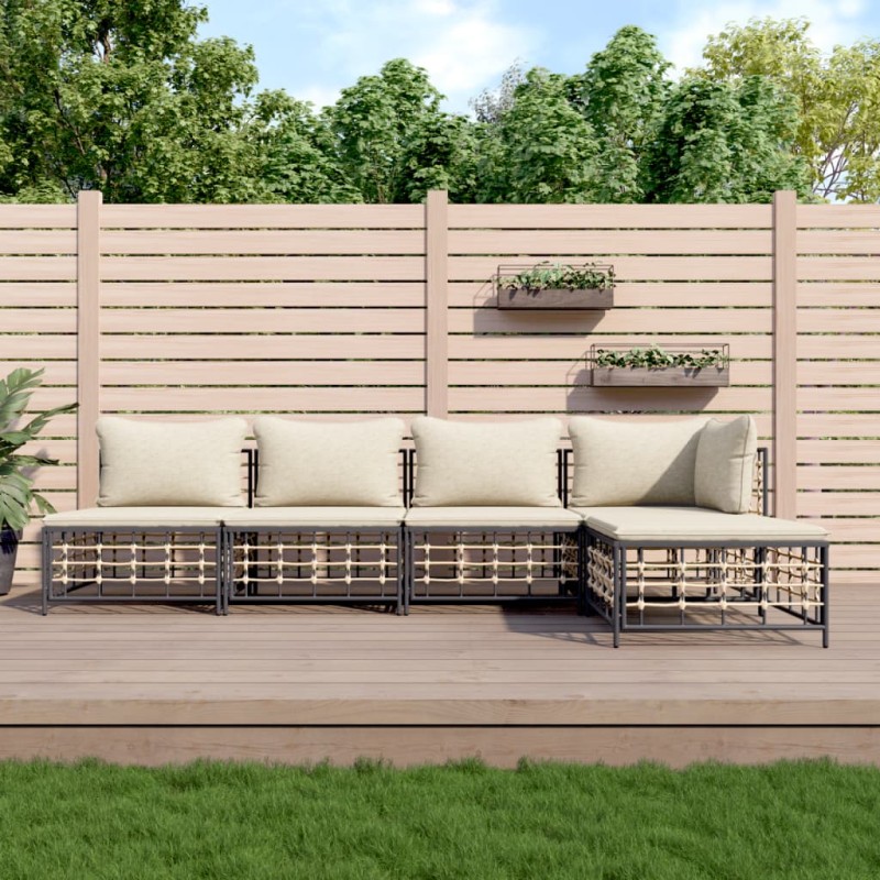 vidaXL Juego de muebles de jardín 5 pzas cojines antracita ratán PE vidaXL Juego de muebles de jardín 5 pzas cojines antracita ratán PE