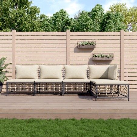 vidaXL Juego de muebles de jardín 5 pzas cojines antracita ratán PE
