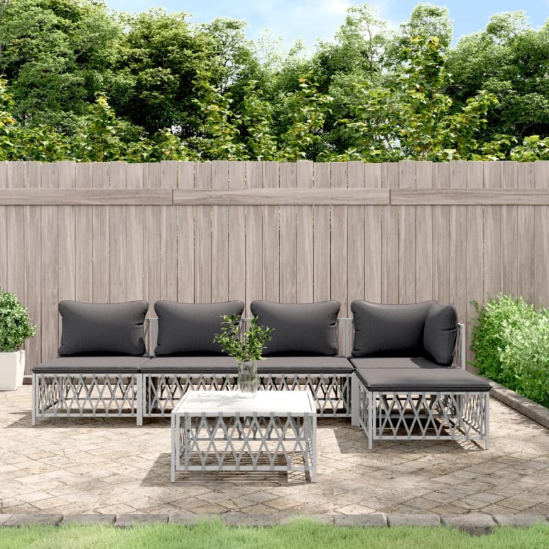 vidaXL Juego de muebles de jardín 6 piezas y cojines acero blanco vidaXL Juego de muebles de jardín 6 piezas y cojines acero blanco