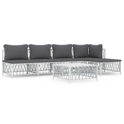vidaXL Juego de muebles de jardín 6 piezas y cojines acero blanco