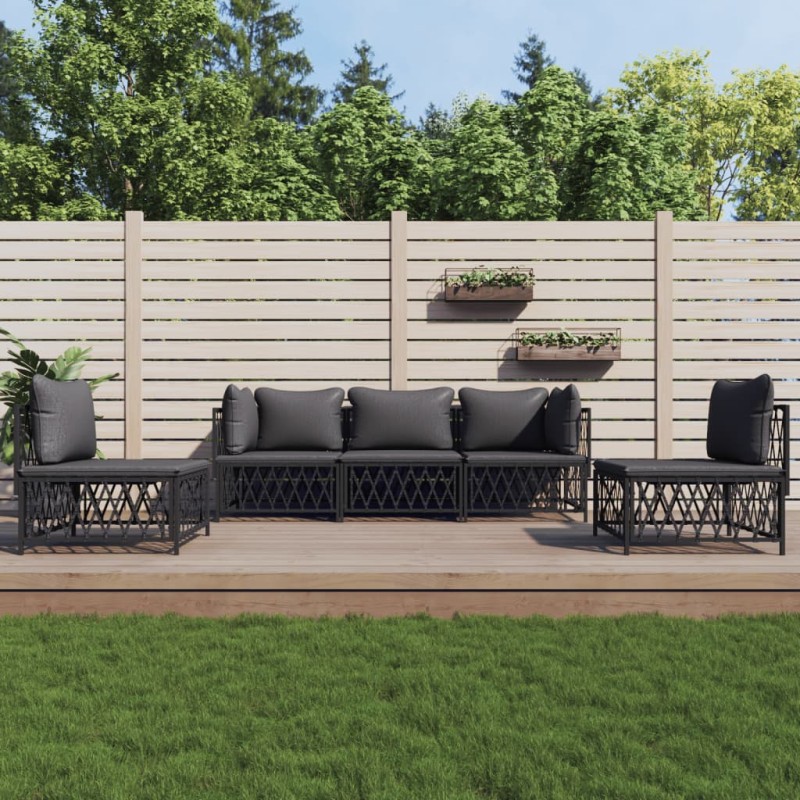 vidaXL Juego muebles de jardín 5 pzas y cojines acero gris antracita vidaXL Juego muebles de jardín 5 pzas y cojines acero gris antracita