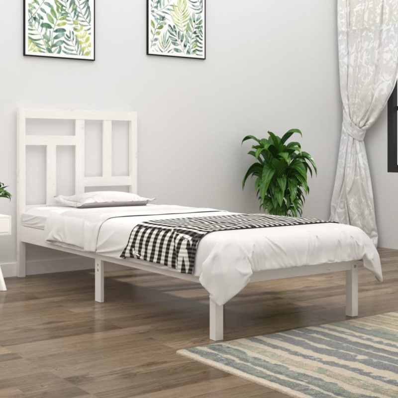 vidaXL Estructura cama individual madera maciza pino blanco 90x190 cm vidaXL Estructura cama individual madera maciza pino blanco 90x190 cm