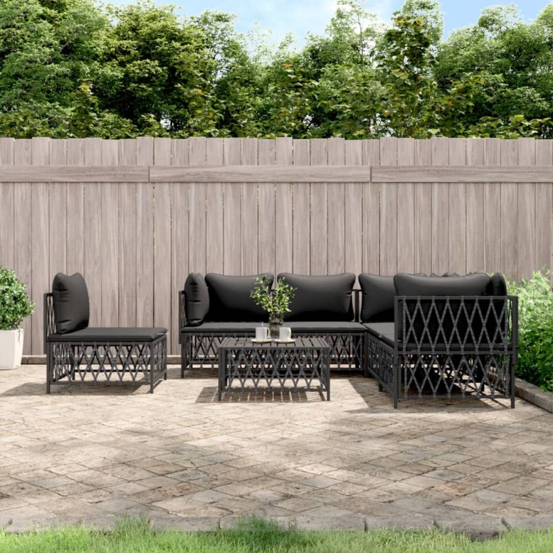 vidaXL Juego muebles de jardín 6 pzas con cojines acero gris antracita vidaXL Juego muebles de jardín 6 pzas con cojines acero gris antracita