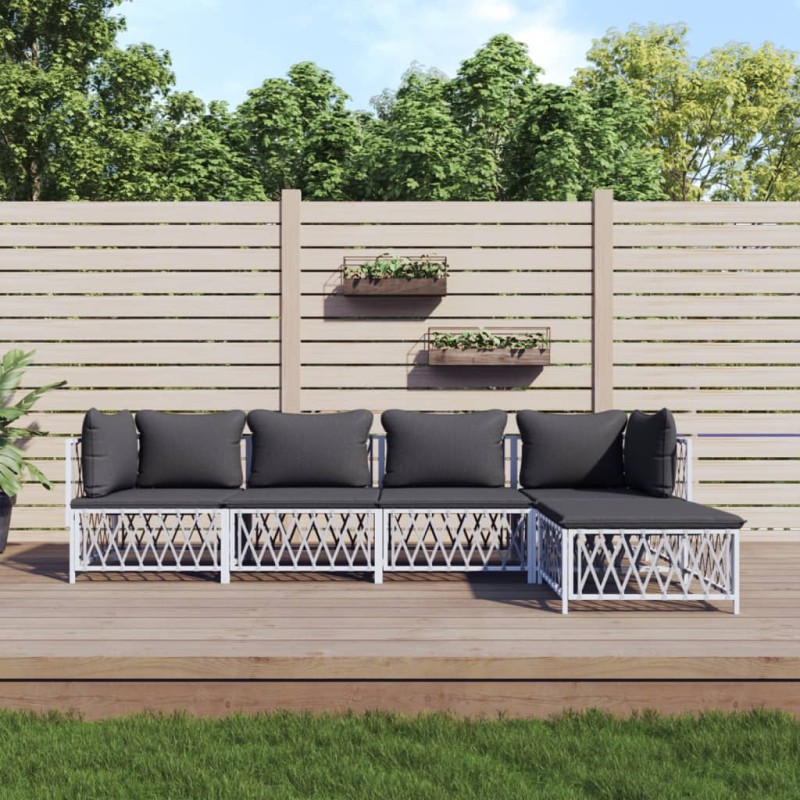 vidaXL Juego de muebles de jardín 5 piezas y cojines acero blanco vidaXL Juego de muebles de jardín 5 piezas y cojines acero blanco