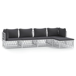 vidaXL Juego de muebles de jardín 5 piezas y cojines acero blanco