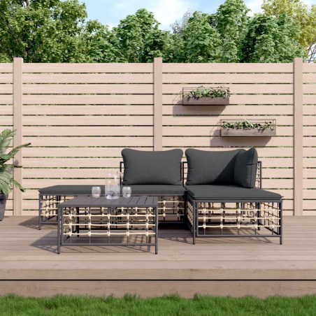 vidaXL Juego de muebles de jardín 5 pzas cojines antracita ratán PE