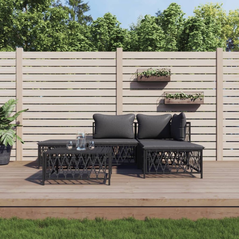 vidaXL Juego muebles de jardín 5 pzas y cojines acero gris antracita vidaXL Juego muebles de jardín 5 pzas y cojines acero gris antracita